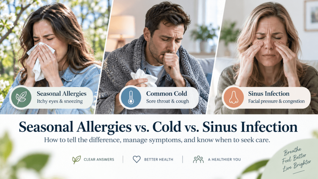Seasonal allergies vs cold vs sinus infection symptoms and differences